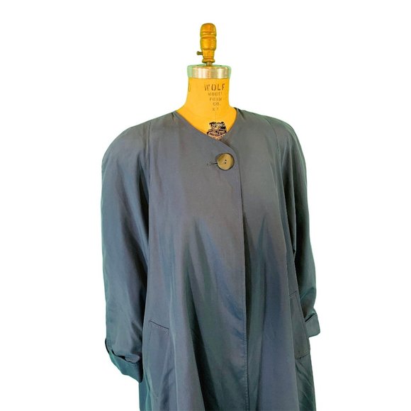 Vintage 80s Swing Coat Womens Large Solid Blue Barrie Pace Tent Coat - Picture 5 of 10
